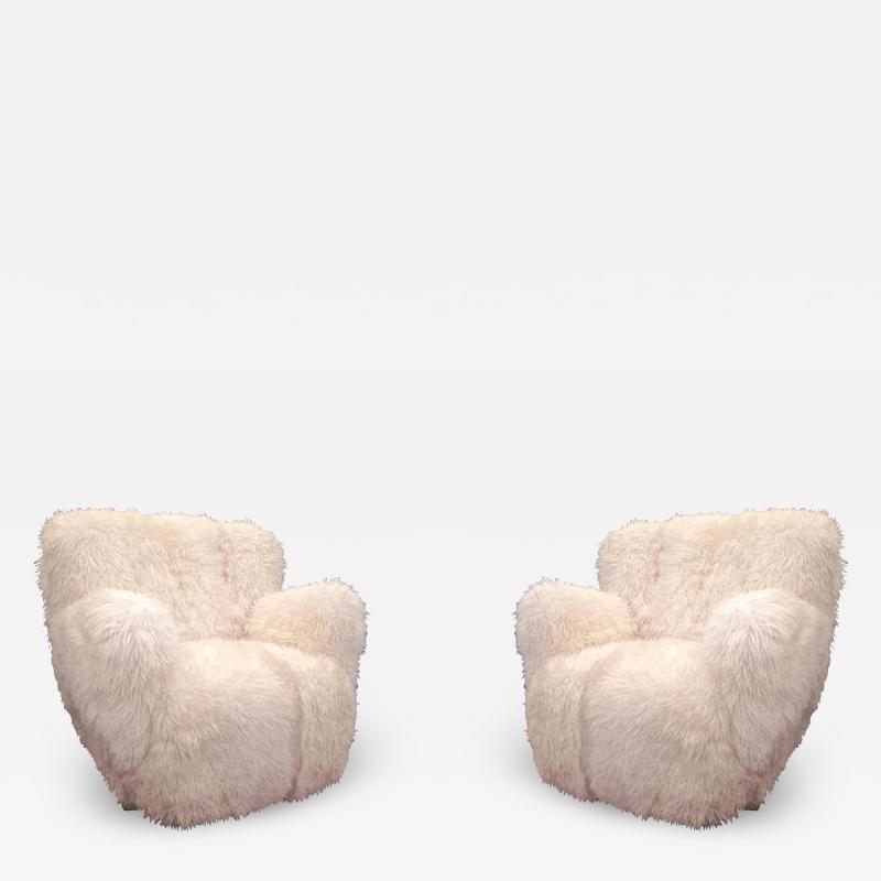 Viggo Boesen Viggo Boesen Pair of Hairy Club Chairs Covered in Sheep Skin Fur
