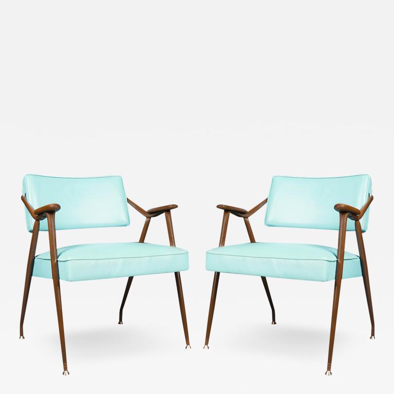 Viko Baumritter Mid Century Modern Blue Pair Armchairs Viko Baumritter 1959 USA