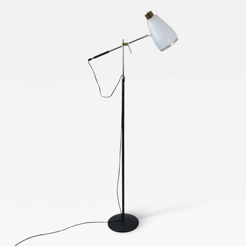 Viljo Hirvonen Floor Lamp H801 in Leather Brass Metal Valaistusty 1950s
