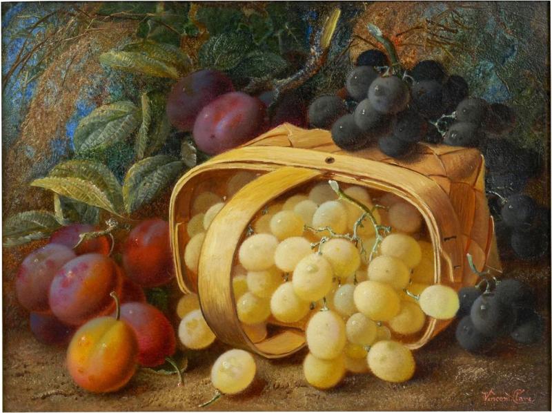 Vincent Clare Still Life with Grapes and Plums Antique Oil Painting by Vincent Clare