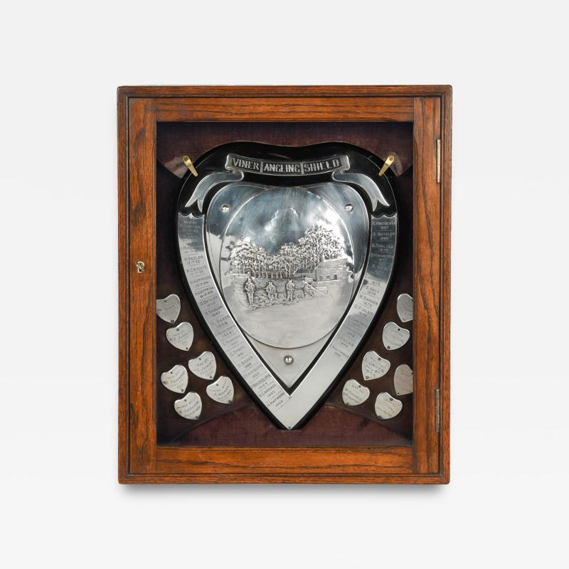 Viner Angling Shield Presentation Fishing Trophy with Fitted Oak Display Cabinet