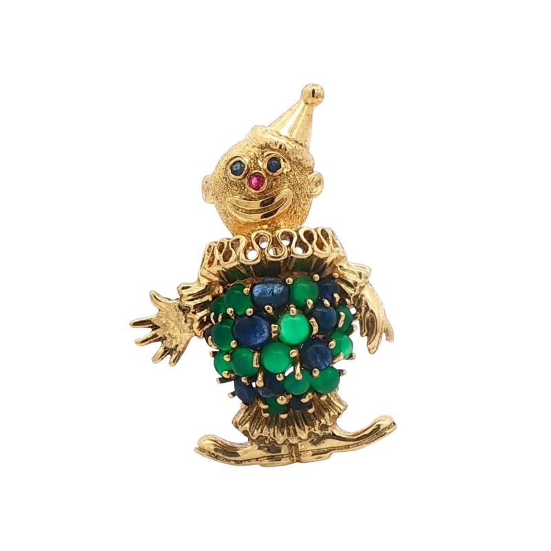 Vintage 18 karat Gold Sapphire and Chalcedony Brooch