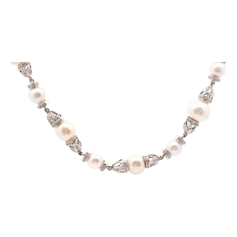 Vintage 18K White Gold 13mm South Sea Pearl Diamond Choker Necklace