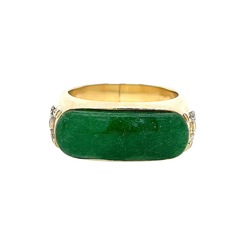 Vintage 18K Yellow Gold Horizontal Bezel Set Jadeite Jade Ring