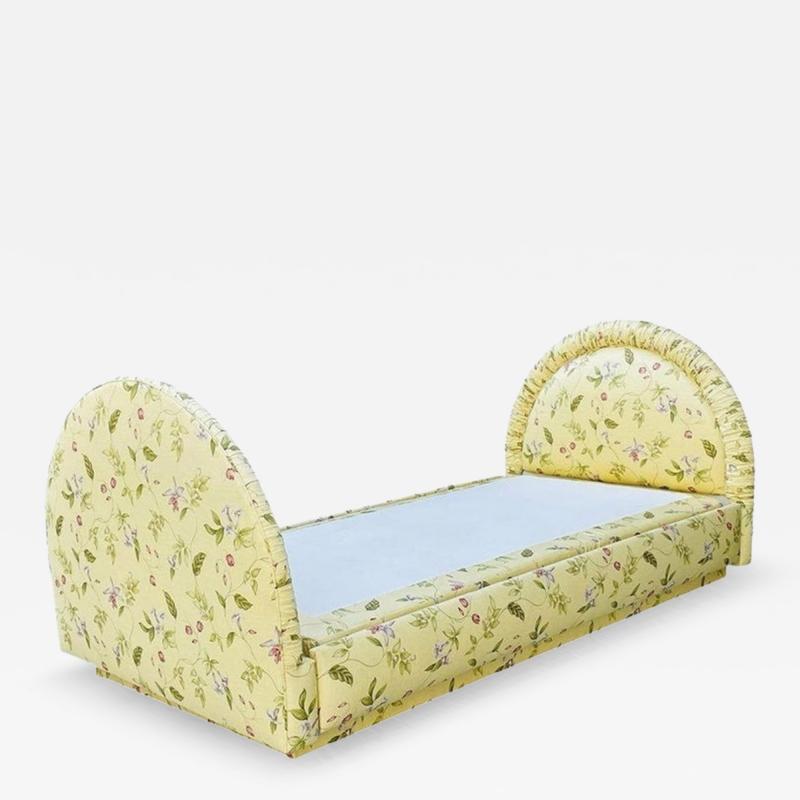 Vintage 1960s Floral Upholstered Twin Bed Hollywood Regency Style
