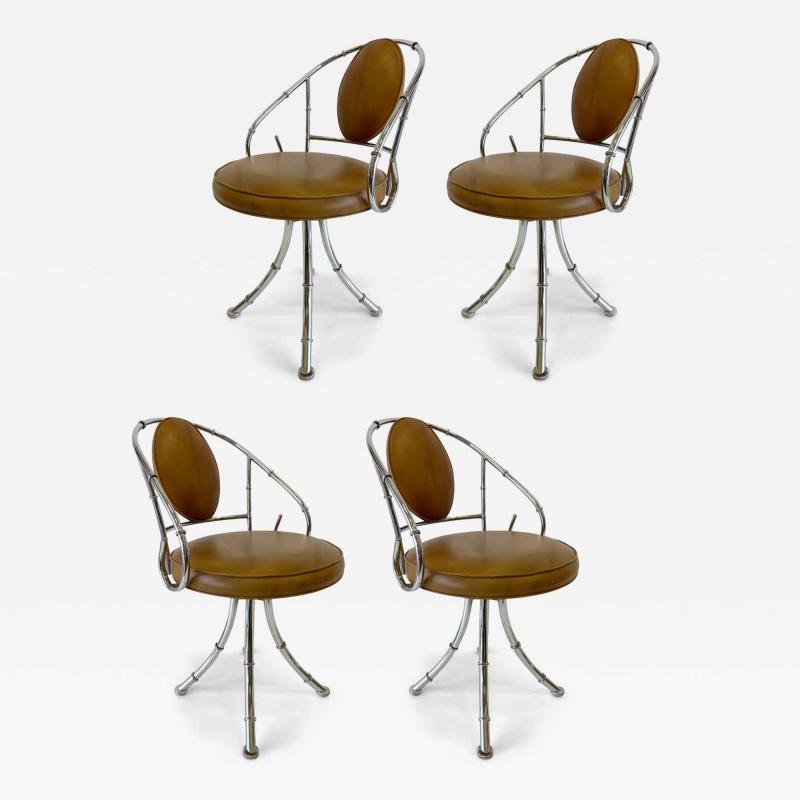 Vintage 1970s Faux Bamboo Chrome Swivel Dining Chairs Set of 4