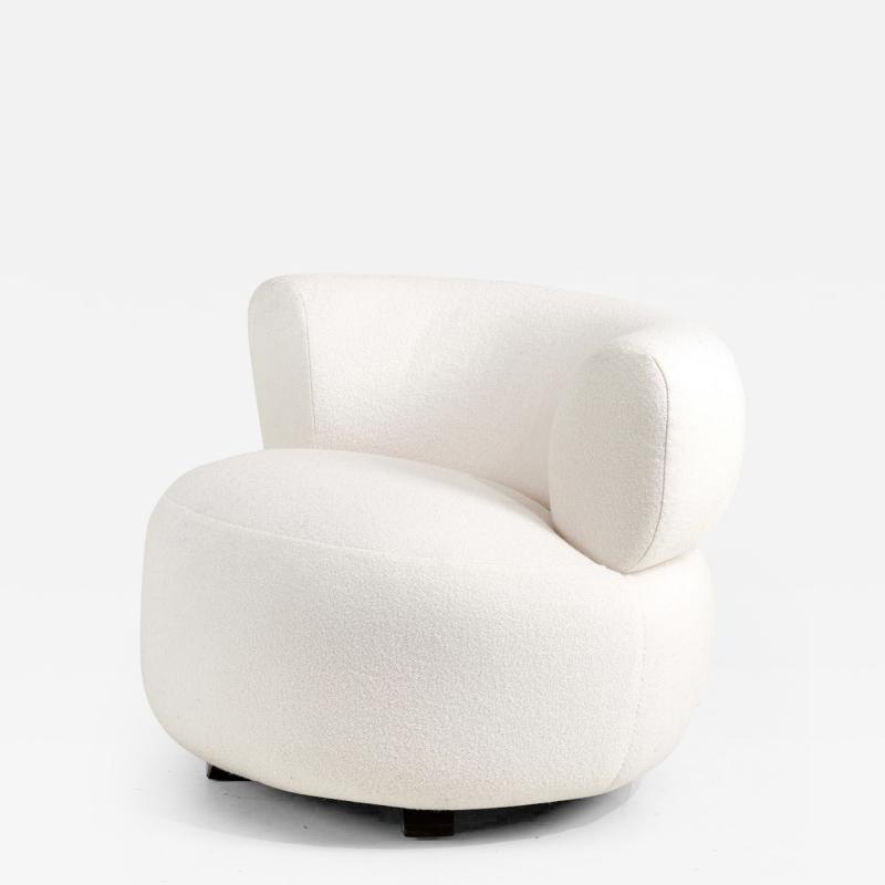 Vintage 1970s Swivel Pouf Lounge Chair in White Boucle