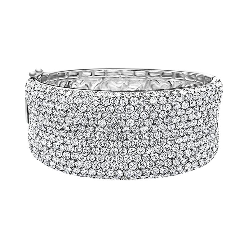 Vintage 20 40 CTW Round Cut Diamond Encrusted 14K White Gold Bangle Bracelet