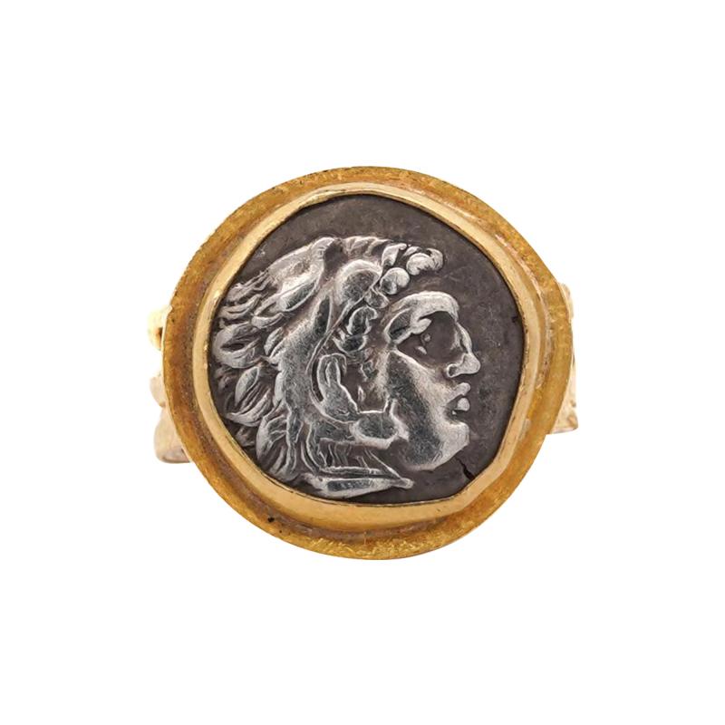 Vintage 22K Yellow Gold Alexander III the Great Antique Roman Coin Ring