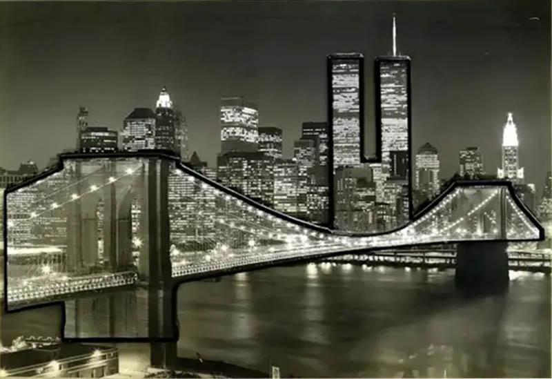 Vintage 3 Dimensional New York City Skyline Photograph Twin Towers Framed