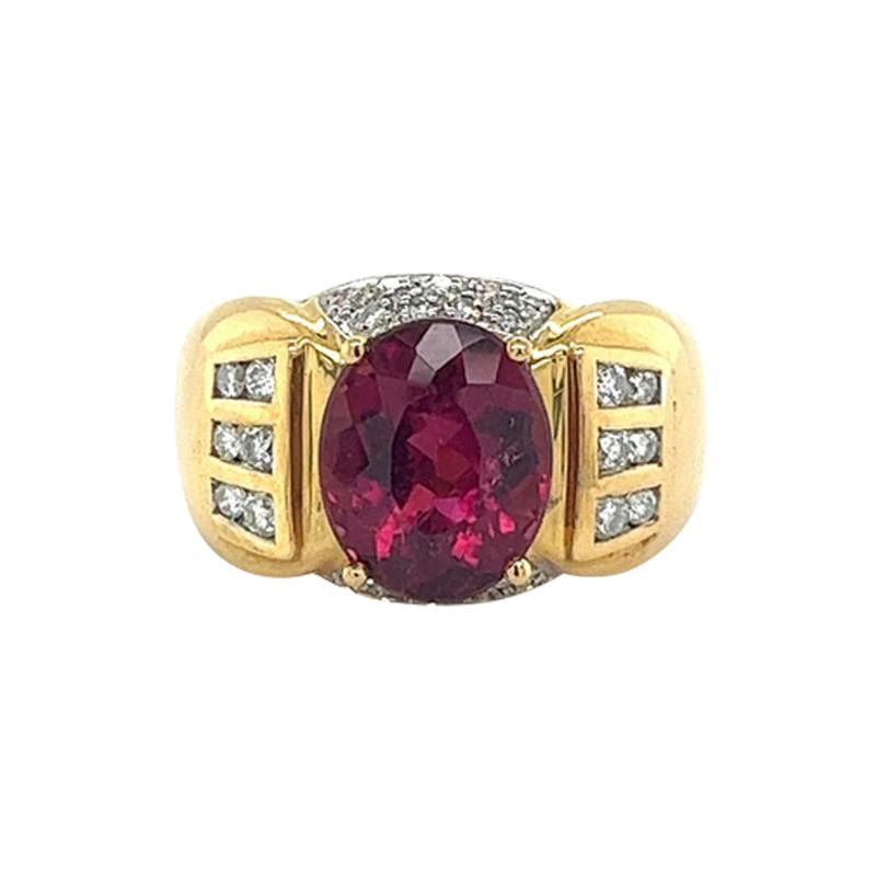 Vintage 4 5 Carat Oval Natural Rubellite Tourmaline Diamond 18k Ring