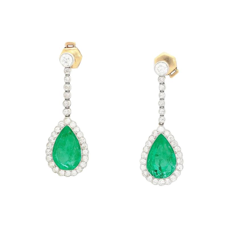 Vintage AGL Certified 10 Carat Colombian Emerald Pear Cut Drop Earring