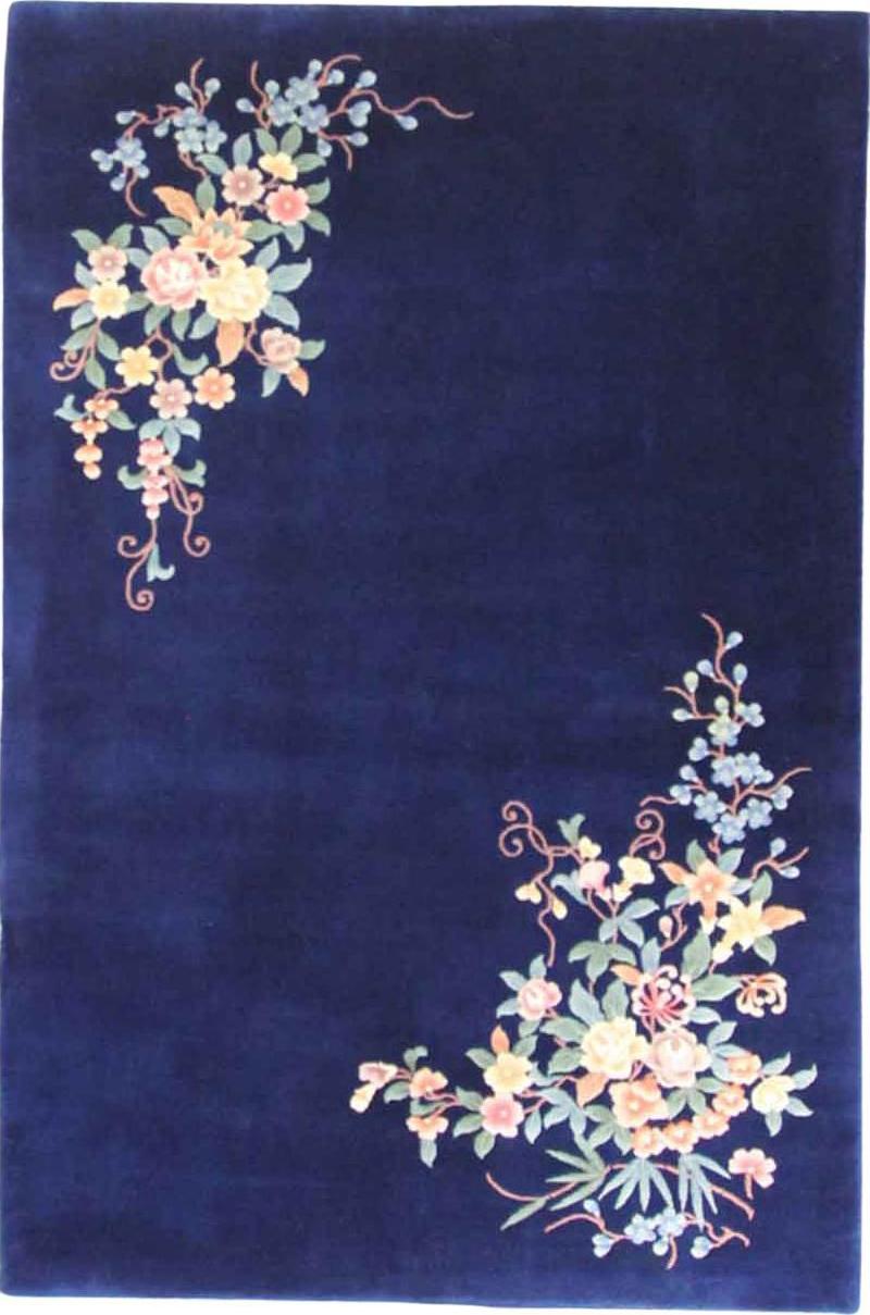 Vintage Art Deco Chinese Carpet Perfect Blue