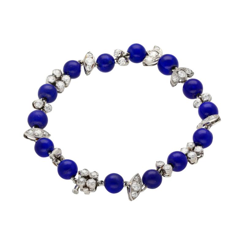 Vintage Art Deco Era Lapis Diamond Platinum Bracelet