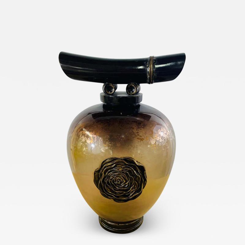 Vintage Asian Amber Glass Vase or Urn