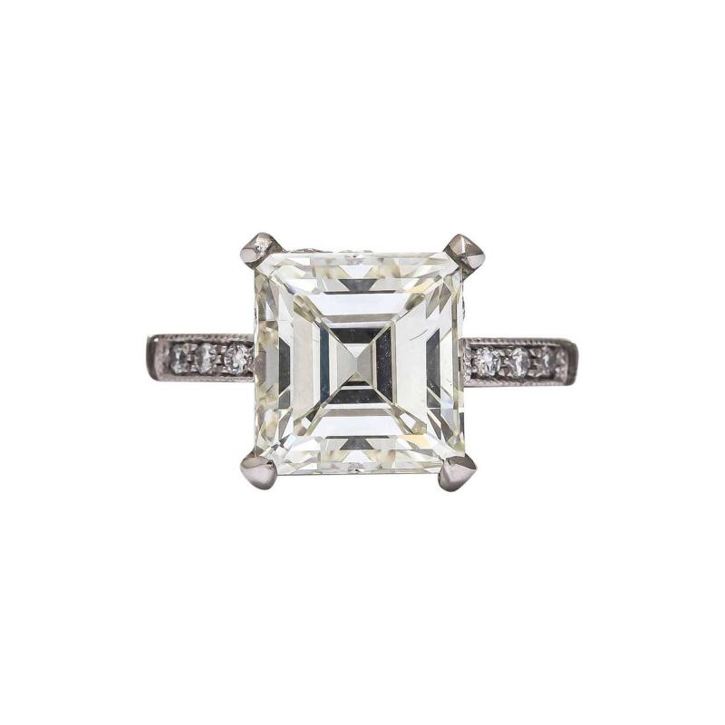 Vintage Asscher Emerald Cut 3 5 Carat Diamond Platinum Engagement Ring