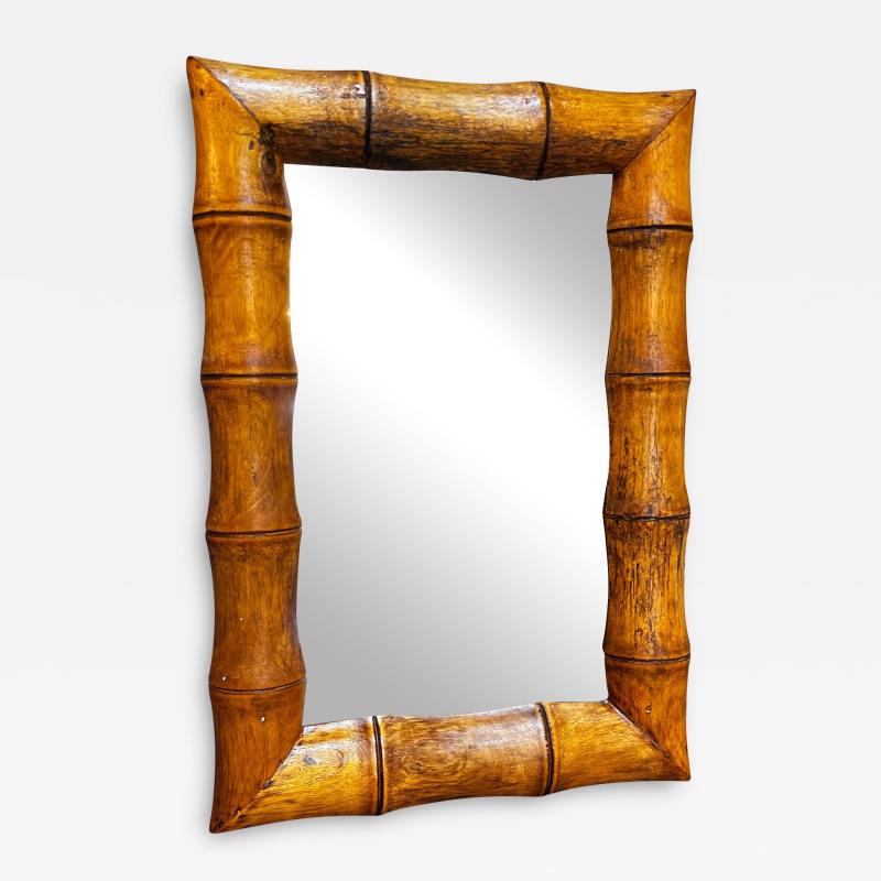 Vintage Beautiful Italian Rectangular Wood Wall Mirror 1980s