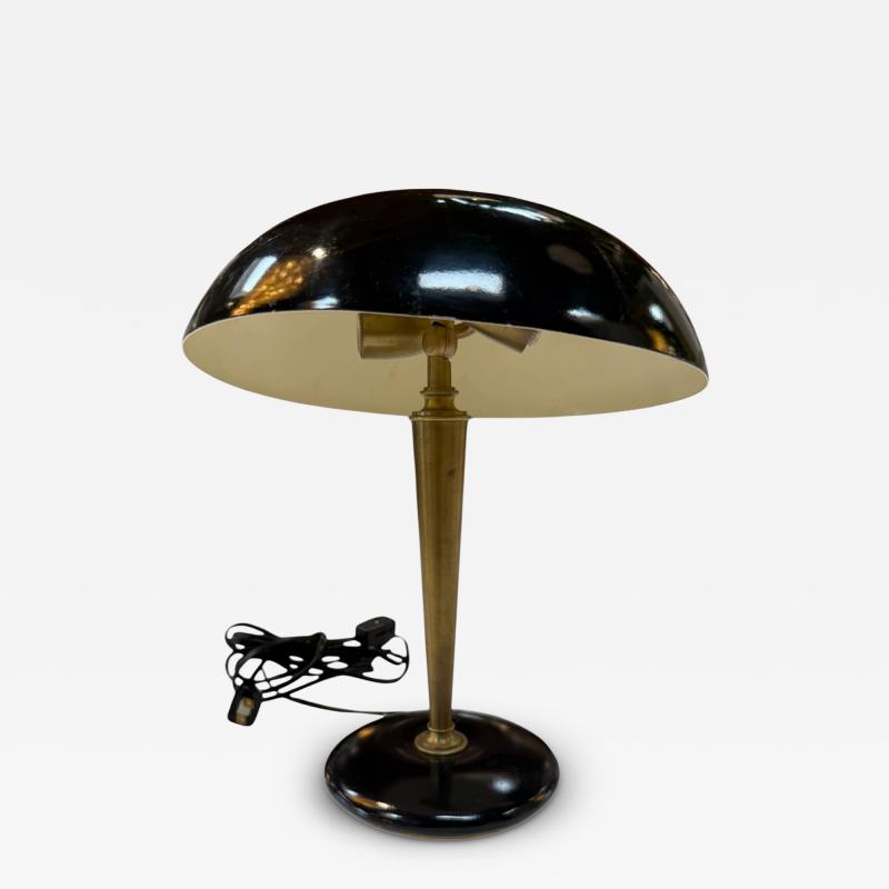 Vintage Black Dome Table Lamp with Brass Stem 1950s