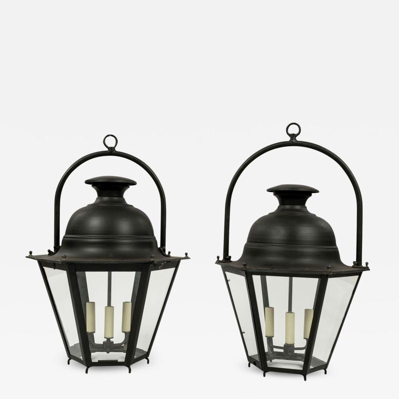 Vintage Black Painted Hexagonal Street Lantern