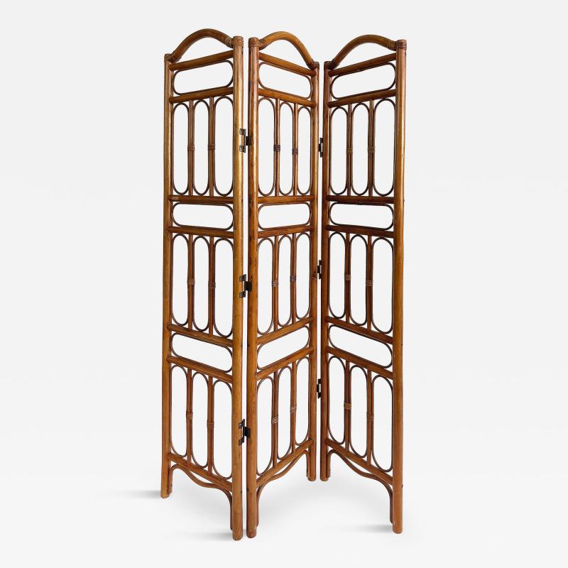 Vintage Bohemian Rattan 3 Panel Folding Screen Room Divider