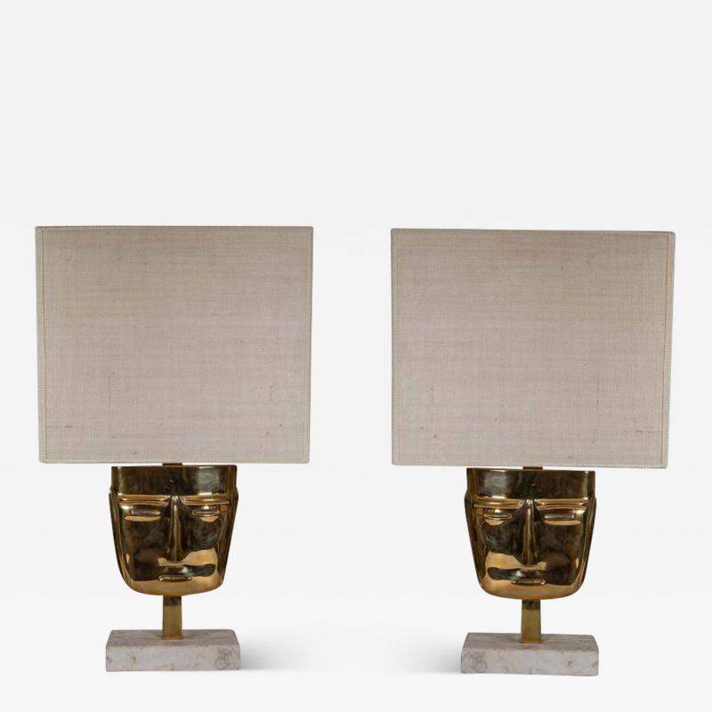 Vintage Brass Face Sculpture Table Lamps