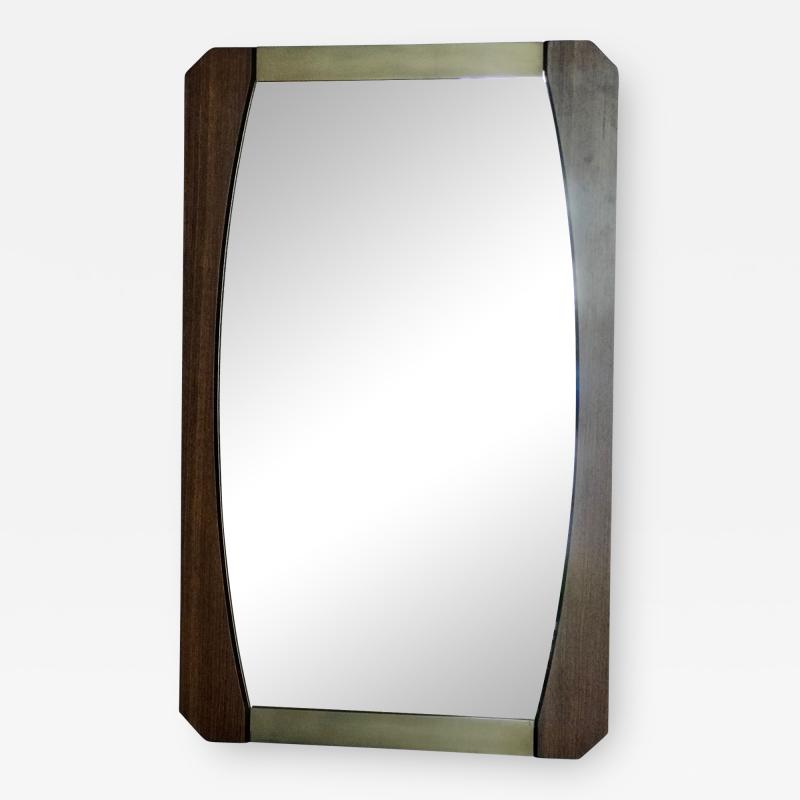 Vintage Brown Wood Brass Mirror Italy 1960s