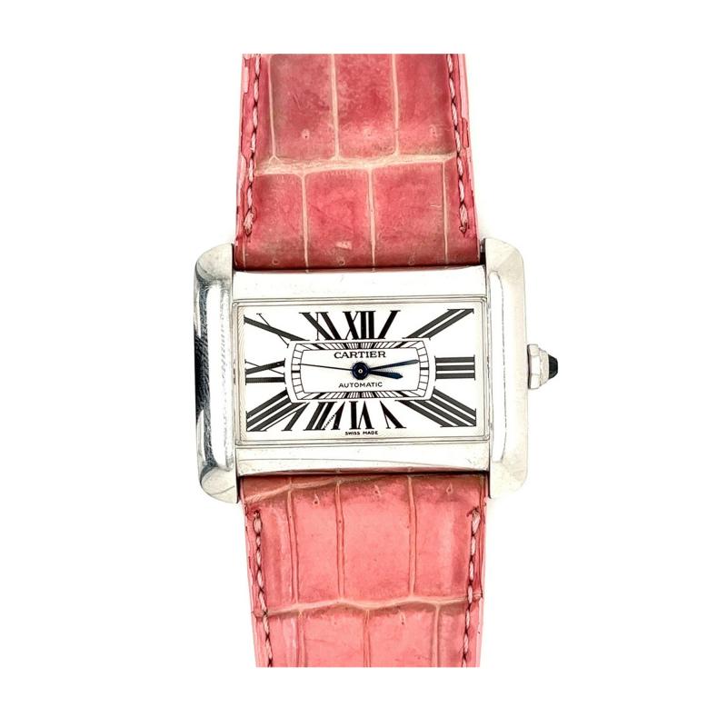 Vintage Cartier Divan 2612 Ladies Wrist Watch W Pink Leather Strap