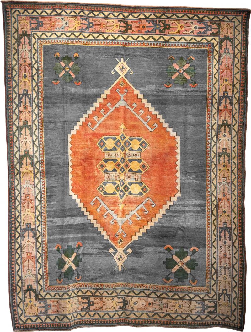 Vintage Central Anatolian Low Pile Wool Rug Turkey Circa 1970