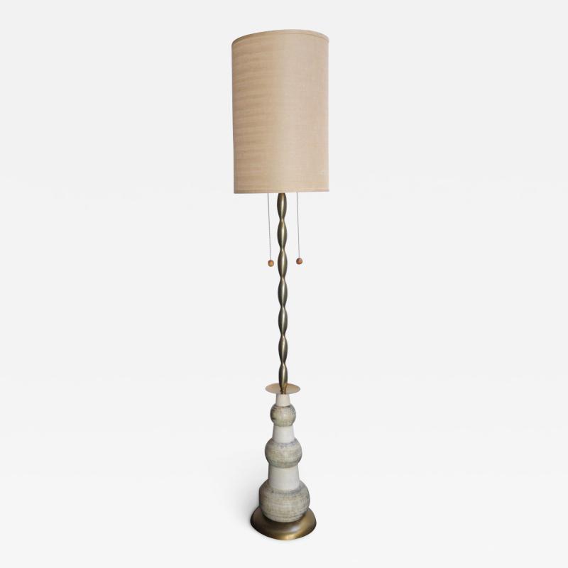 Vintage Ceramic and Brass Graduated Dual Socket Floor Lamp with Shade
