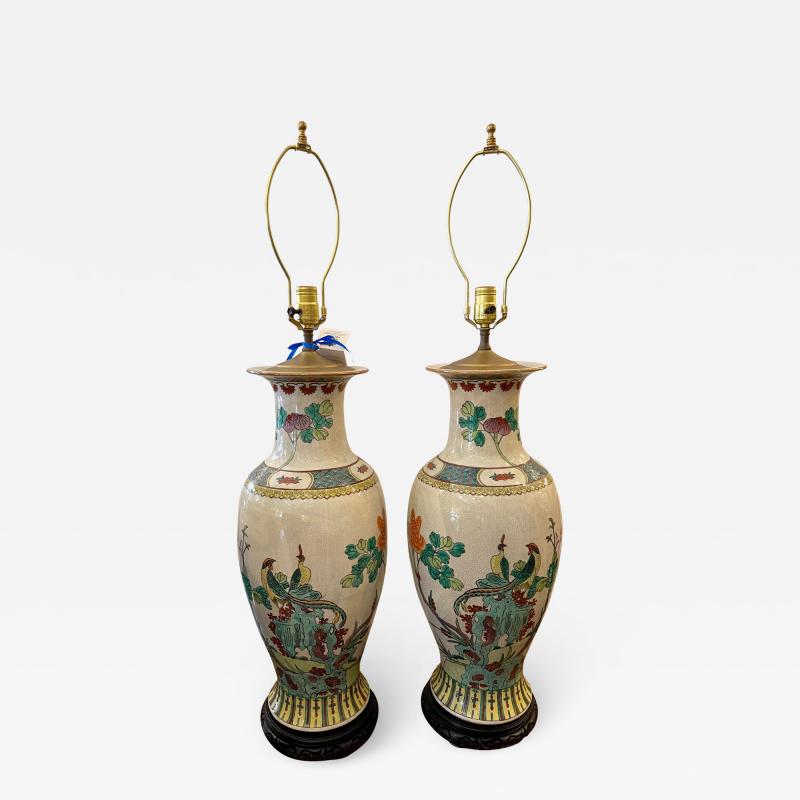 Vintage Chinese Crackle Pottery Table Lamps a Pair