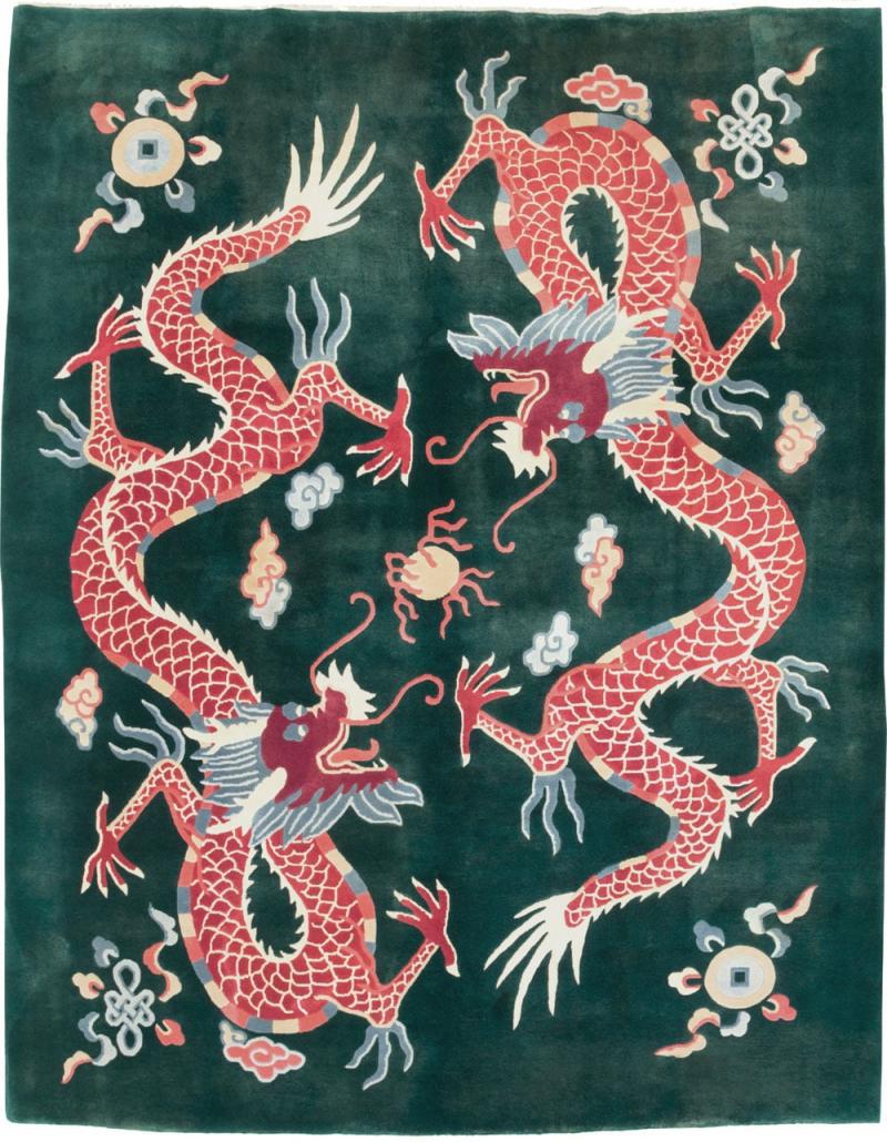 Vintage Chinese Dragon Art Deco Carpet