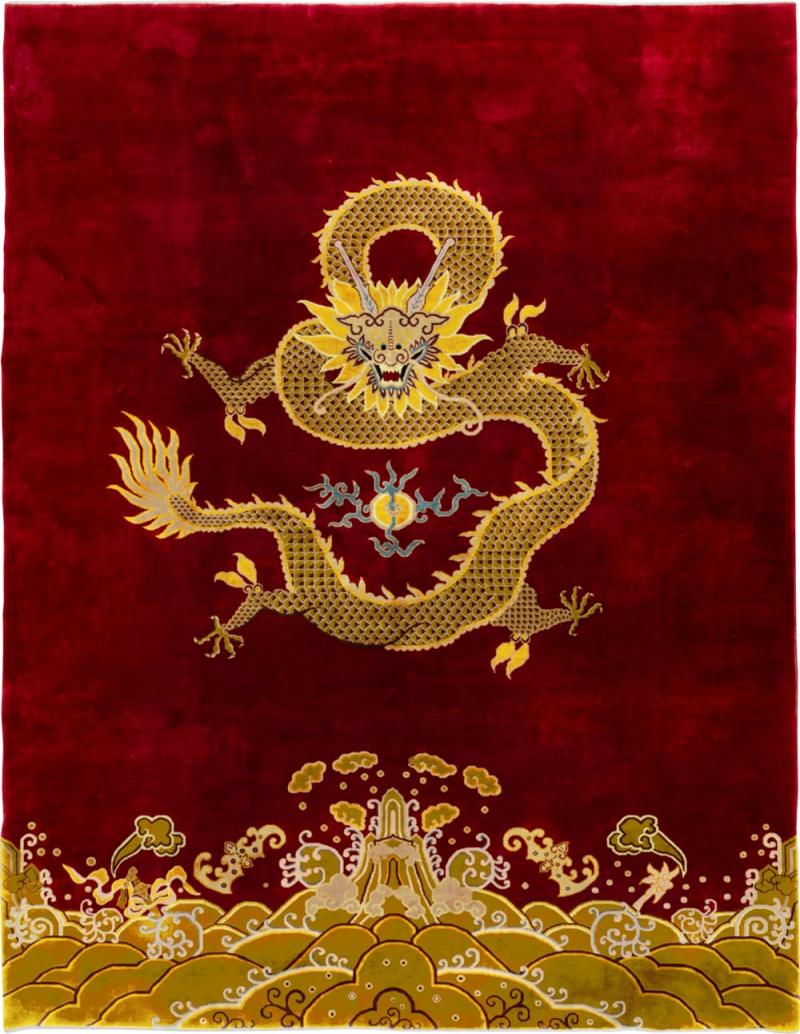 Vintage Chinese Dragon Art Deco Room Size Carpet
