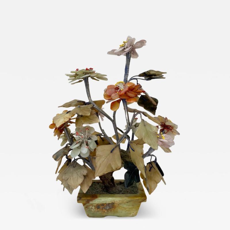 Vintage Chinese Jade Quartz Bonsai Tree Sculpture