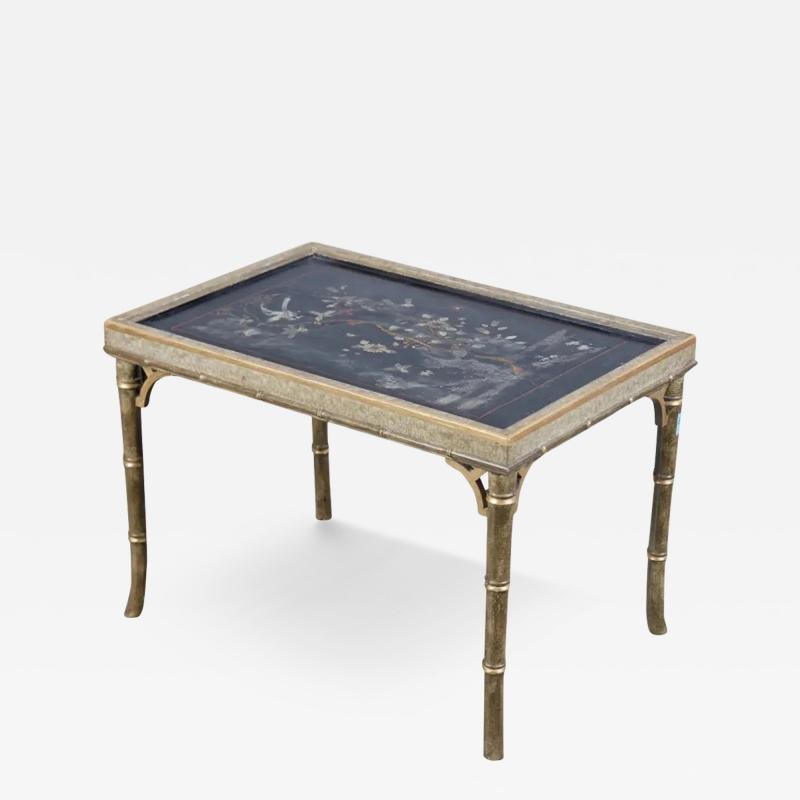 Vintage Chinoiserie Silver Giltwood Faux Bamboo Cocktail Table