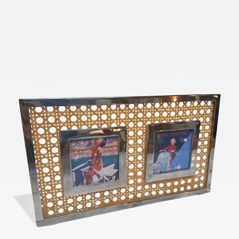 Vintage Chrome Cane Double Photo Frame