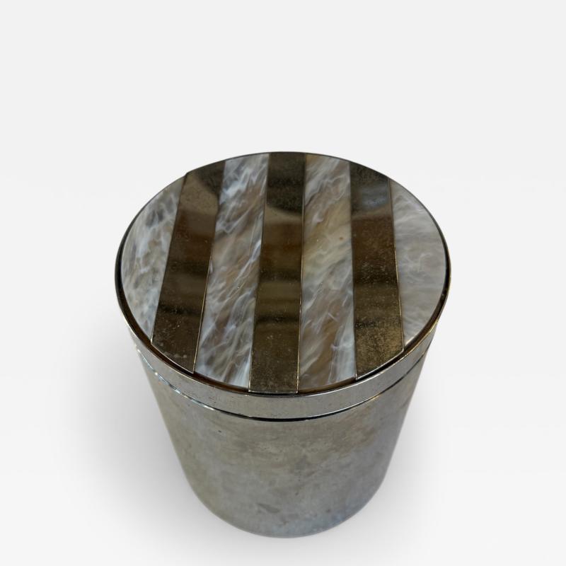 Vintage Chrome Ice Bucket with Mother of Pearl Inset Lid 1970s