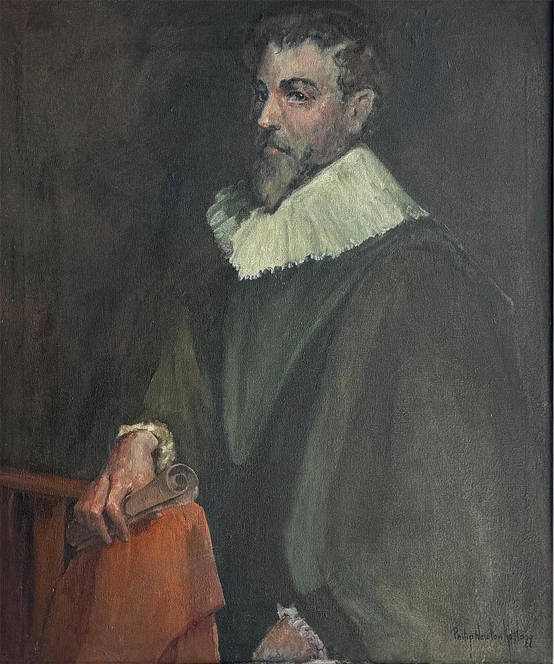 Vintage Classical Shakespearean Pose Portrait Oil Painting Vintage Frame Signed