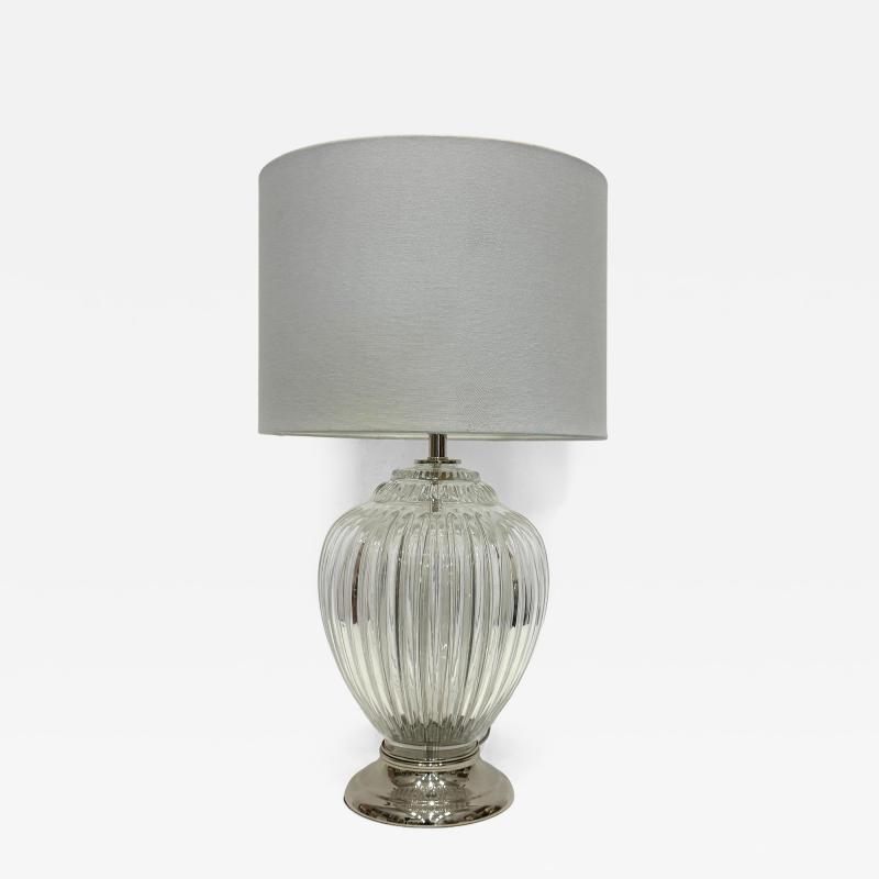 Vintage Clear Hand Blown Ribbed Murano Glass Table Lamps Pair