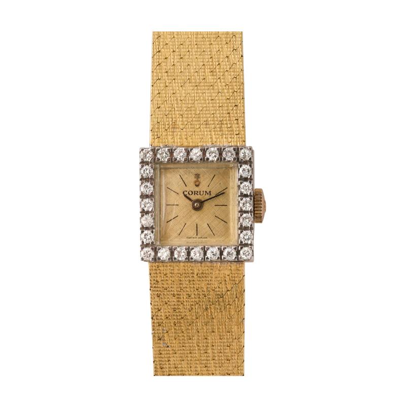 Vintage Corum 18K White Gold Diamond Watch with Woven Gold Bracelet