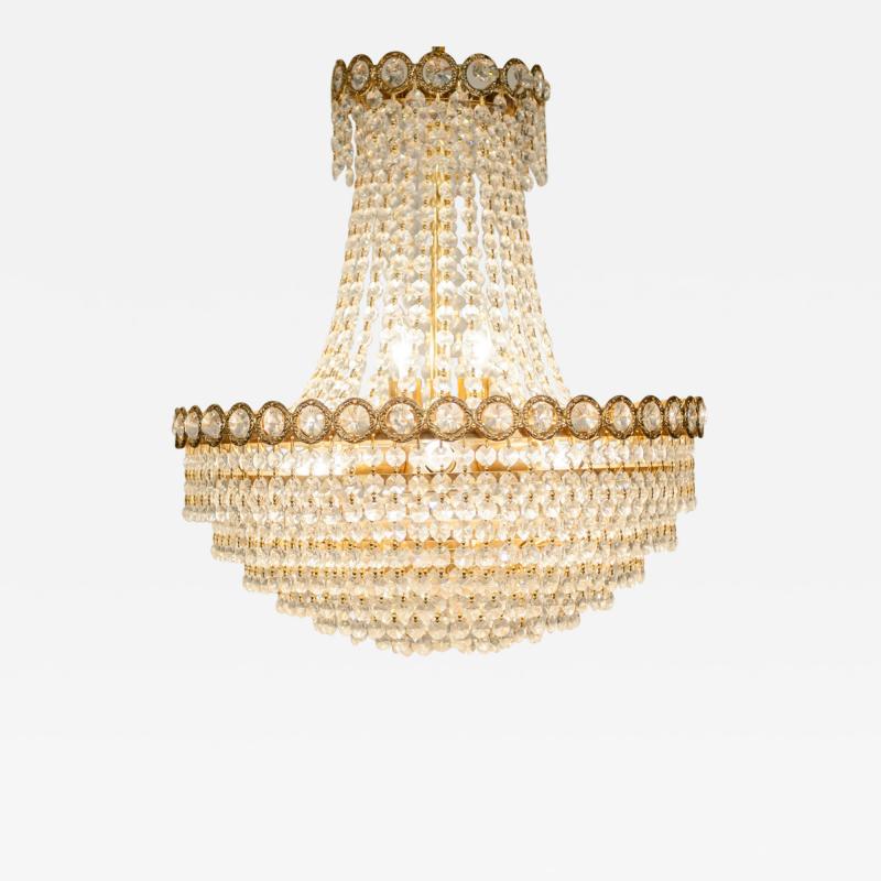 Vintage Crystal Bell Shape Brass Framed Chandelier