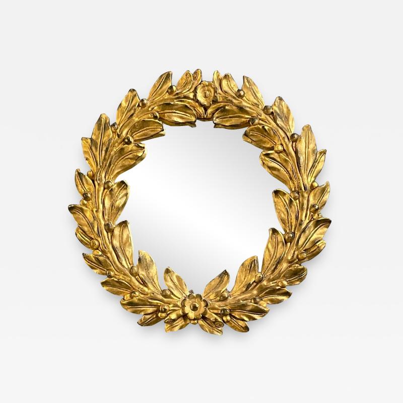 Vintage Diminutive Mario Buatta Designer Giltwood Carved Wall Mirror Leaf