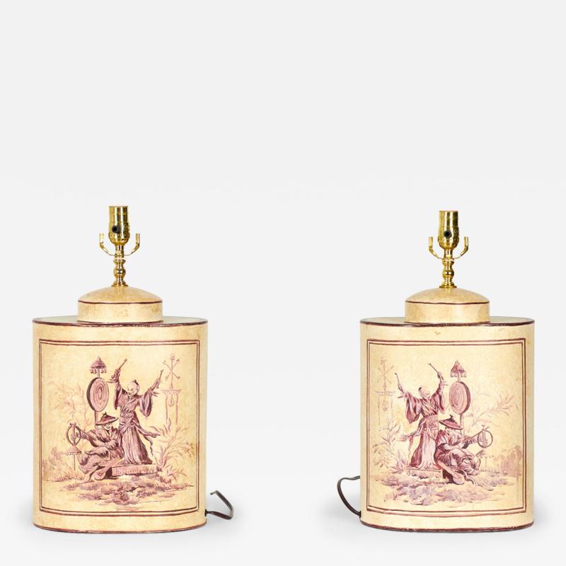 Vintage English Chinoiserie Musician Design Hand Painted Tole Tea Caddy Table