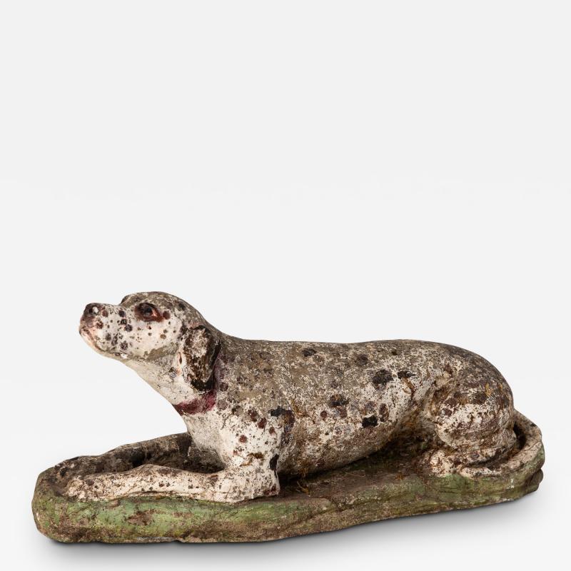 Vintage English Reconsitituted Stone Dalmatian Dog Garden Ornament Mid 20th C 