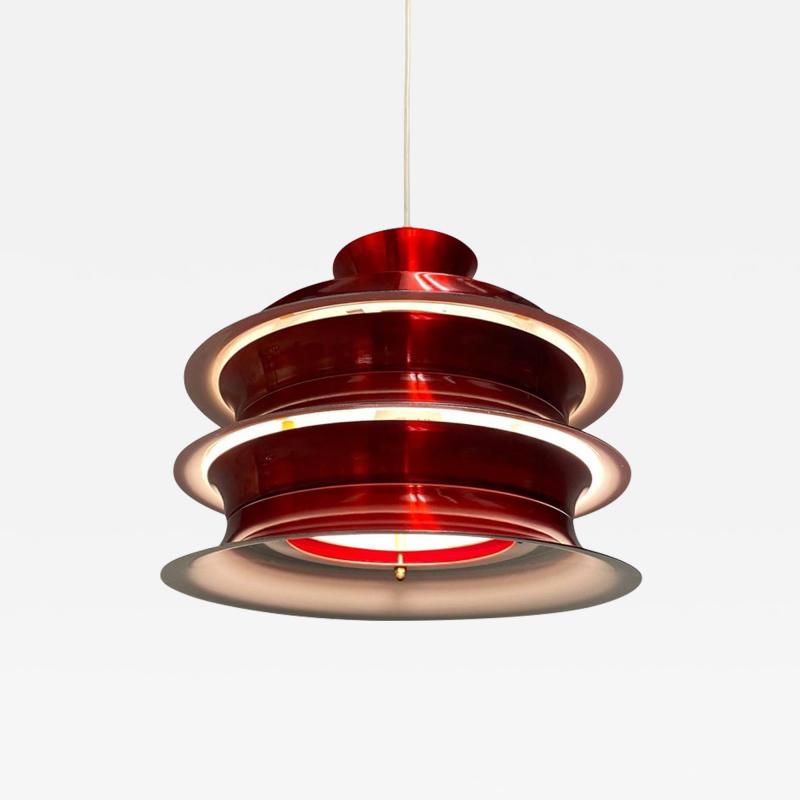 Vintage Finnish Design Layered Ceiling Lamp Glossy Red Attr Kai Ruokonen 1960