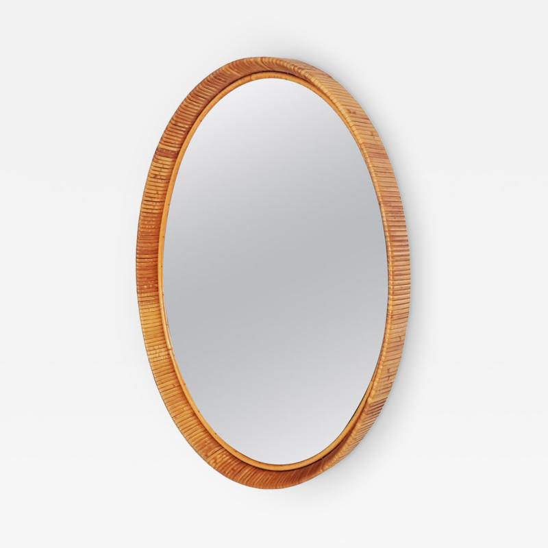 Vintage Finnish Rattan Oval Mirror with Honey Patina 1960s