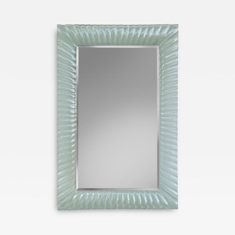 Vintage Fluted Murano Glass Wall Mirror with Beveled Mirror 1980s