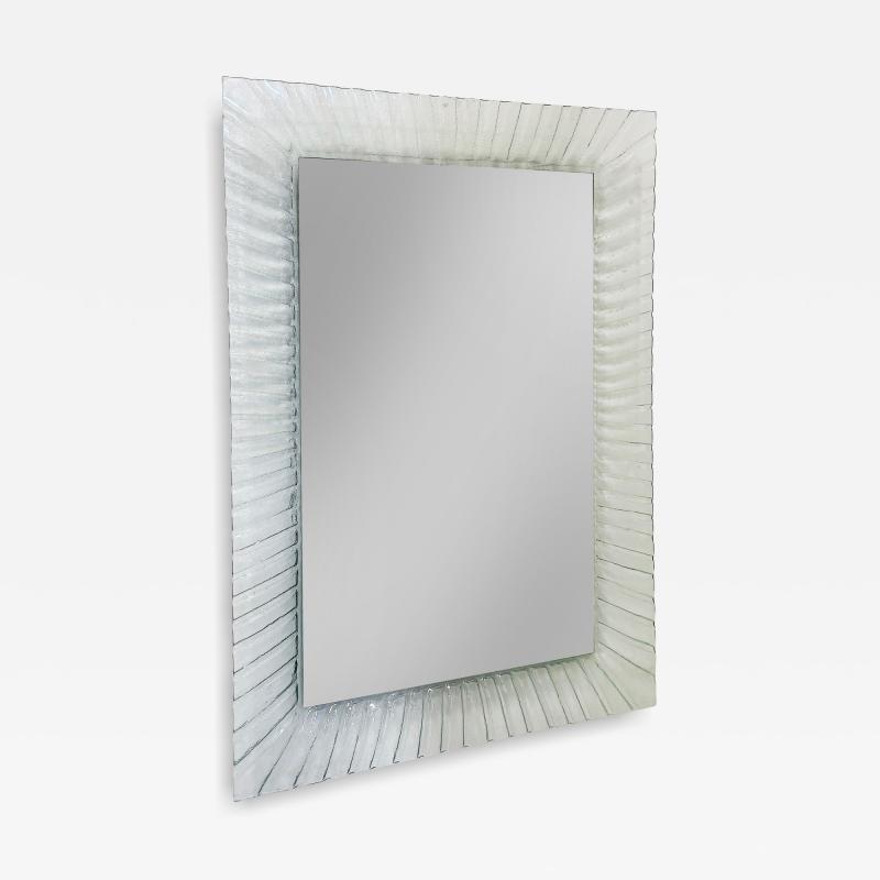 Vintage Fluted Murano Glass Wall Mirror with Beveled Mirror 1980s