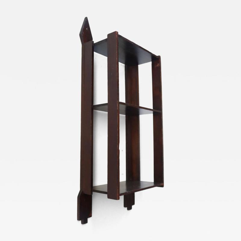 Vintage Folk Art Hand Carved and Stained Walnut Wall Shelf with Arrows Motif