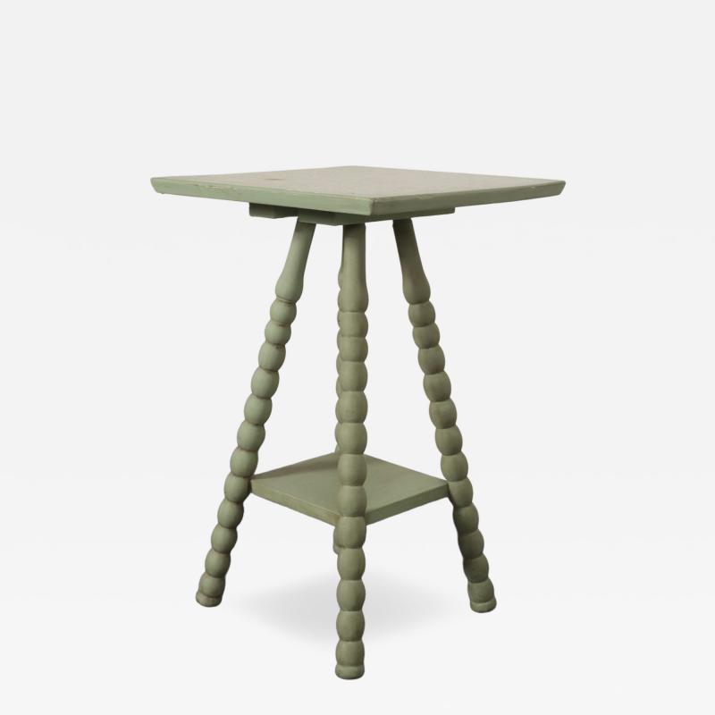 Vintage Folk Art Two Tier Mint Green Bobbin Side Table