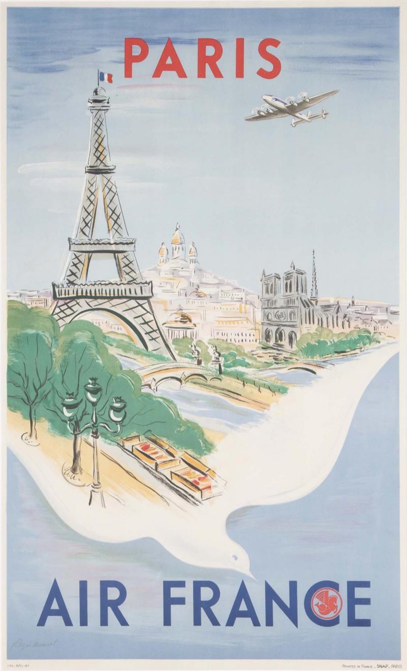 Vintage Framed Air France Paris Poster